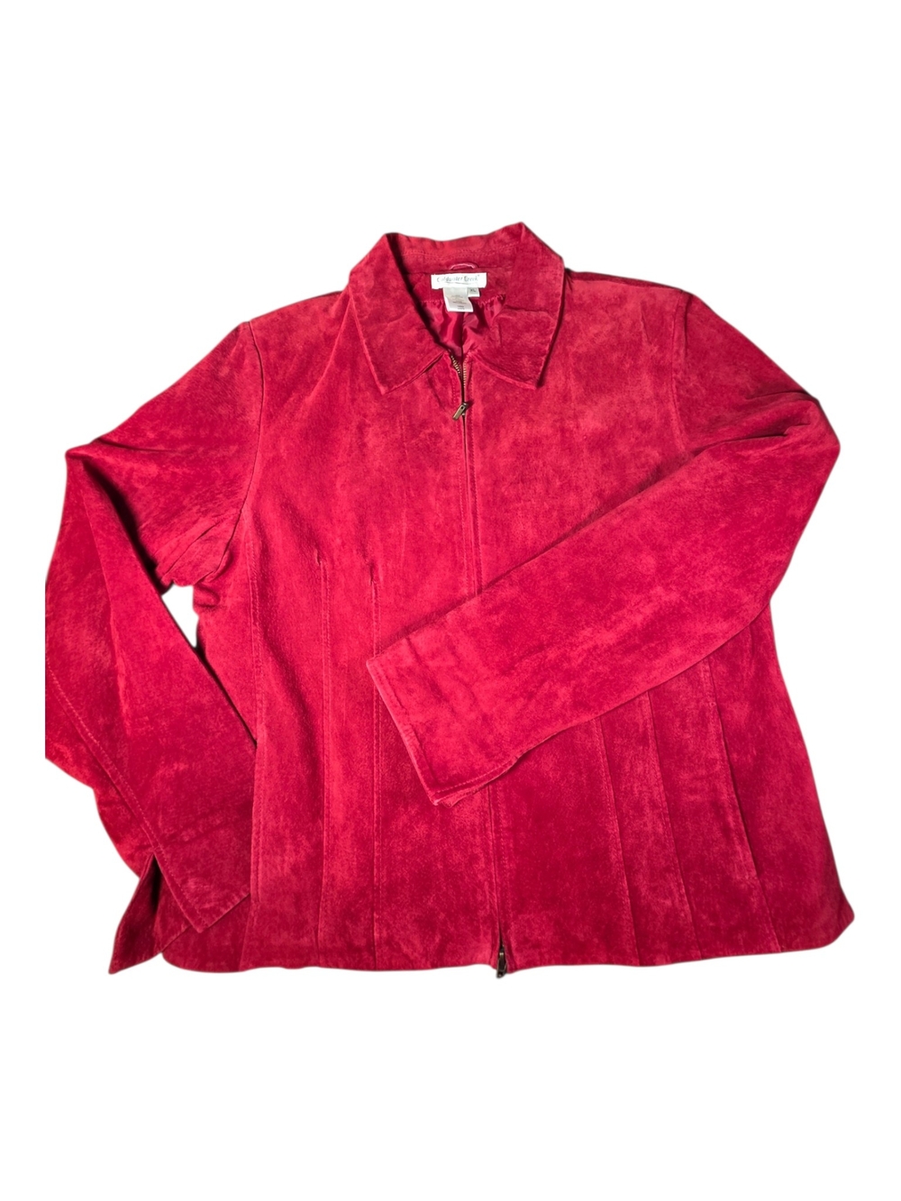 Coldwater Creek Red Genuine Suede Leather Jacket XL Zip Up Holiday Retro Boho